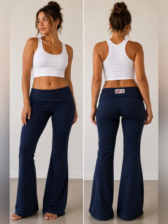 Soffe Pants - 💙✨🦋 SOFFE NWOT Y2K Navy Foldover Waist Flare Yoga Pants Low Rise Lounge MED